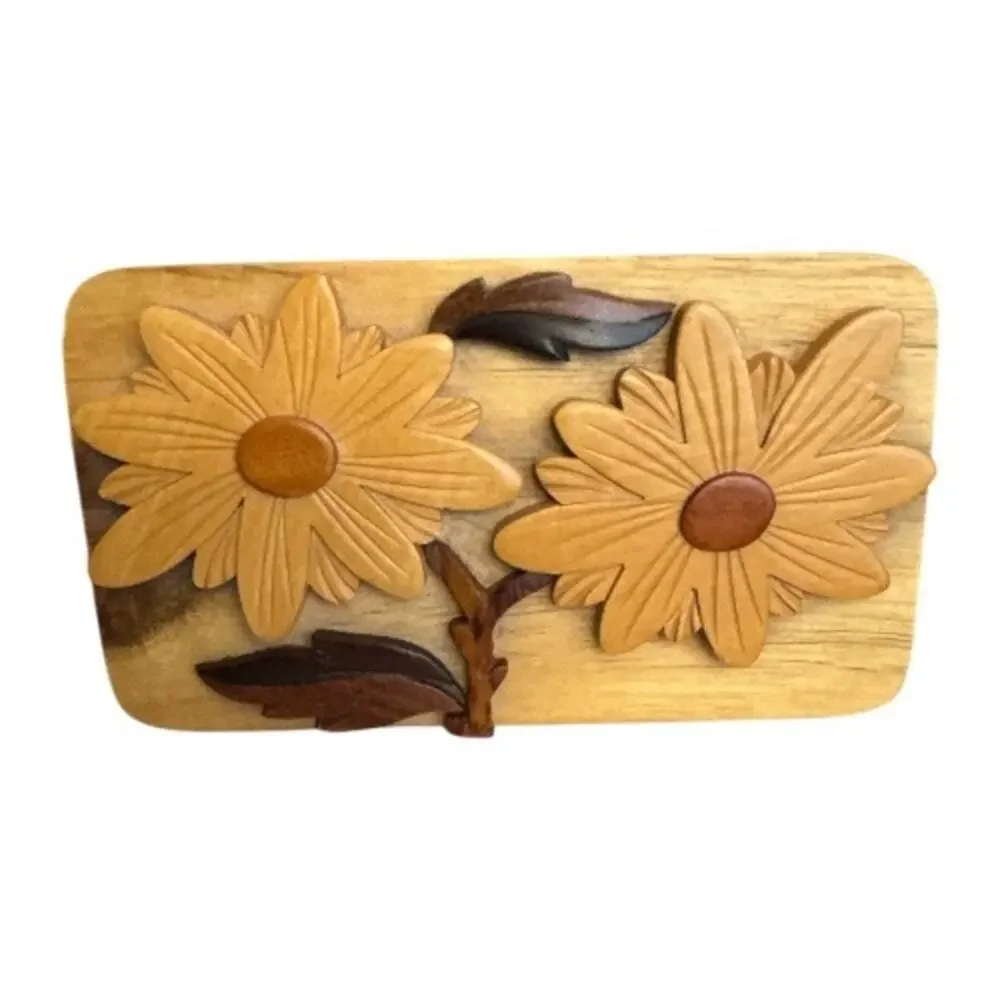 Hand Crafted Wooden Daisies Puzzle Trinket Box